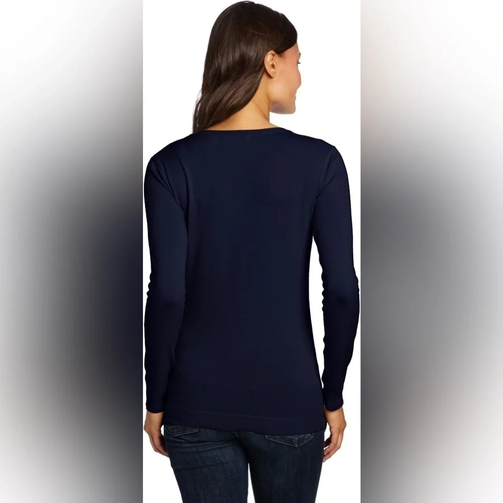 525 America Signature V-Neck Knit Sweater in Dark Navy Women’s XS S4798